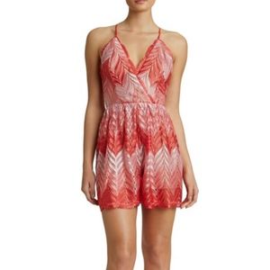 DRESS THE POPULATION Brigitte Lace Chevron Romper